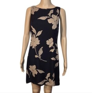 Ann Taylor Dress Silk Floral Sleeveless Mini Navy Blue Tan Womens Size 6P